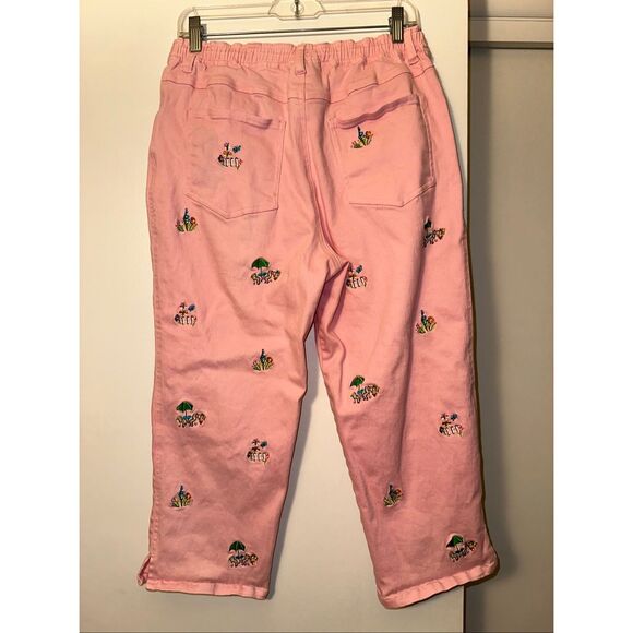The Quacker Factory Vintage M Womens Straight Leg Pink Embroidered Pants STAIN - Picture 2 of 10